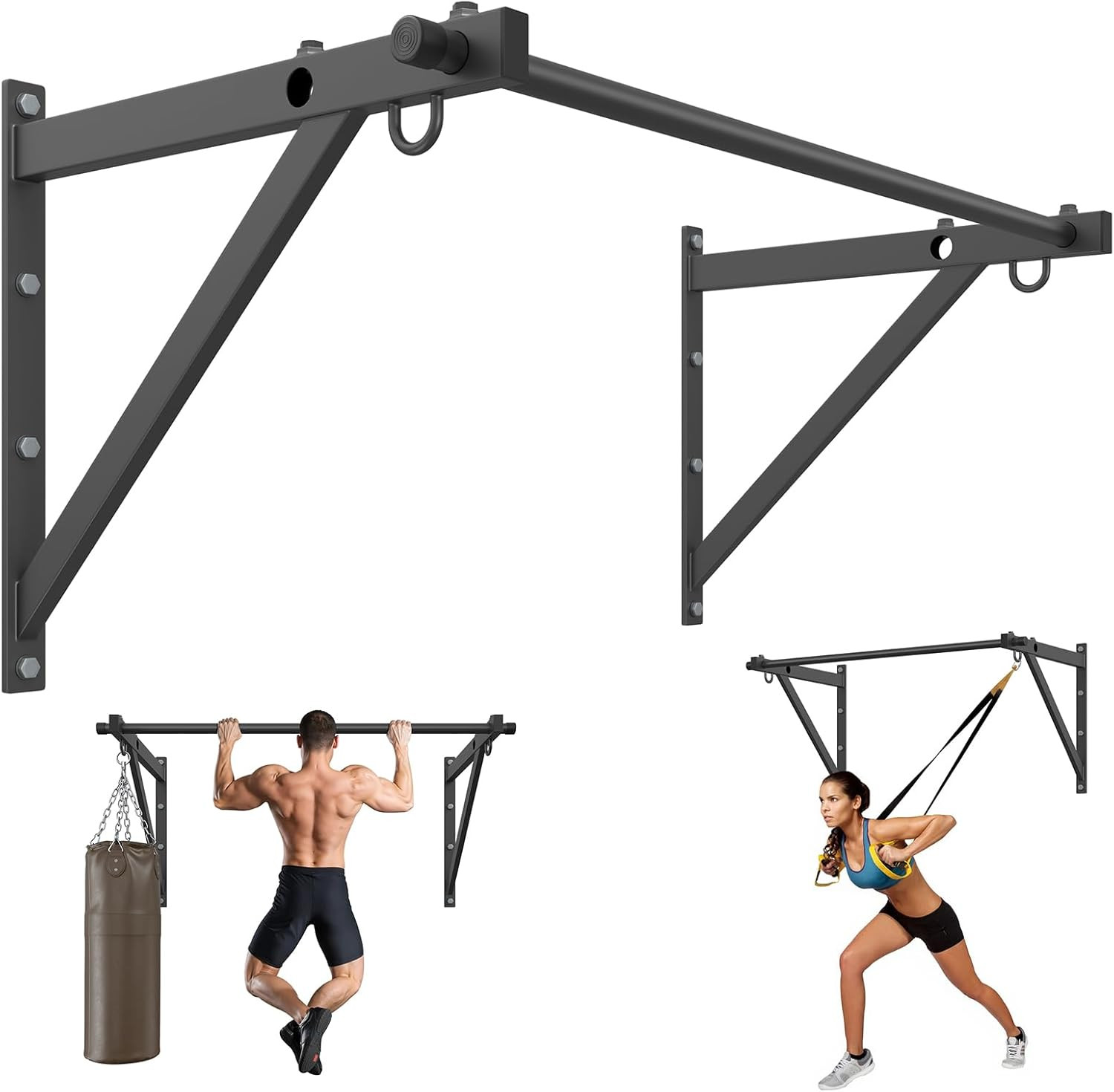 Wall Mounted Pull up Bar, Adjustable Depth 51" Chin up Bar, Strength Training Pu