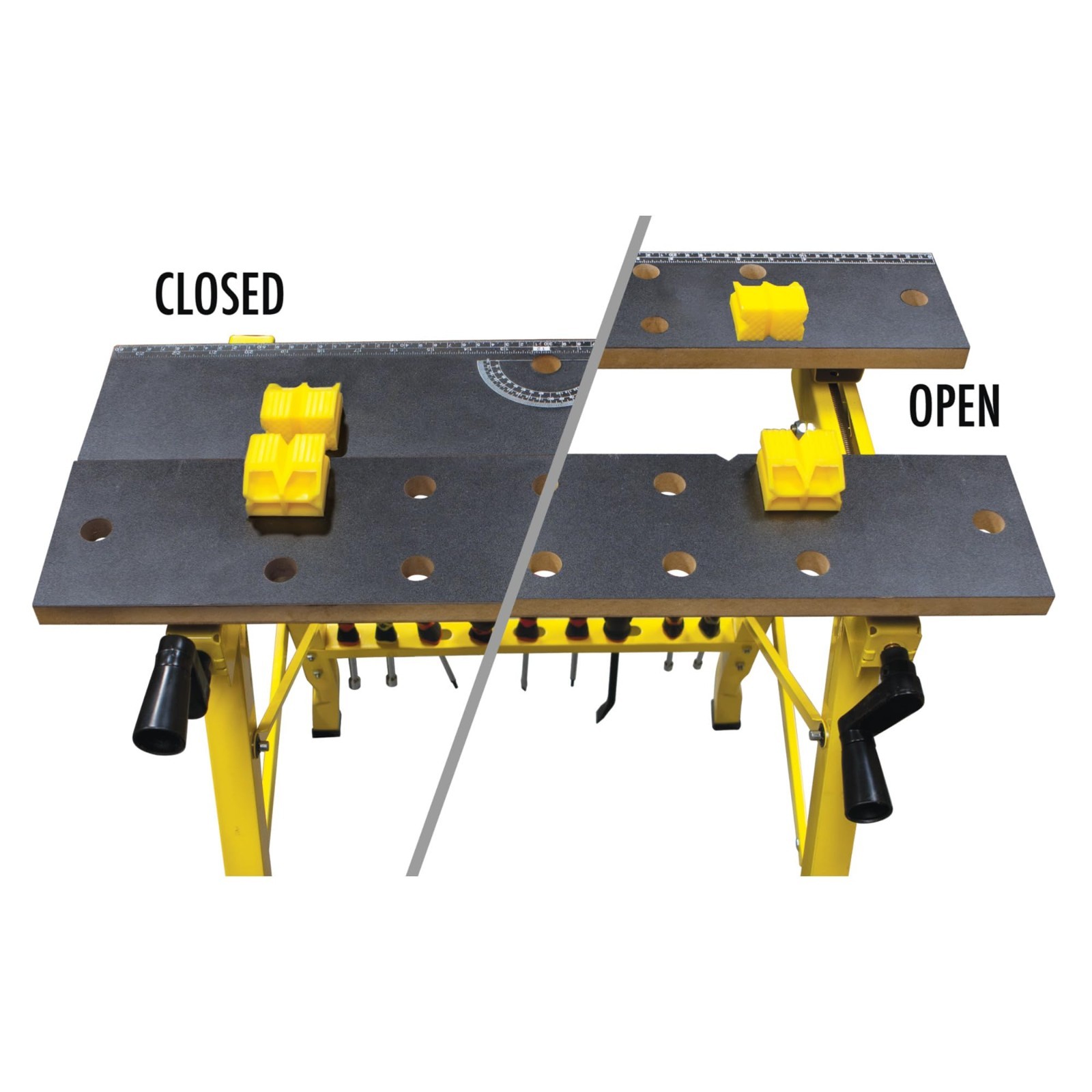Portable Folding Workbench & Vise | 200 lb Capacity, Grid Ruler, Protractor, 4 B