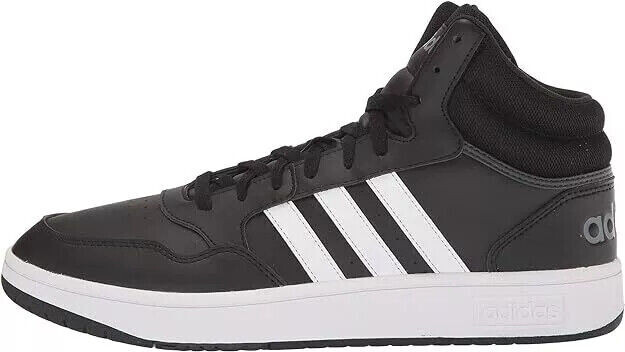 Men's Adidas Hoops 3.0 Mid Leather Black/White-Grey GW3020