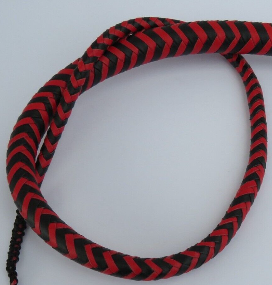 Leather Single Tail, 36" Black & Red Single Tail Unisex Handcrafted USA