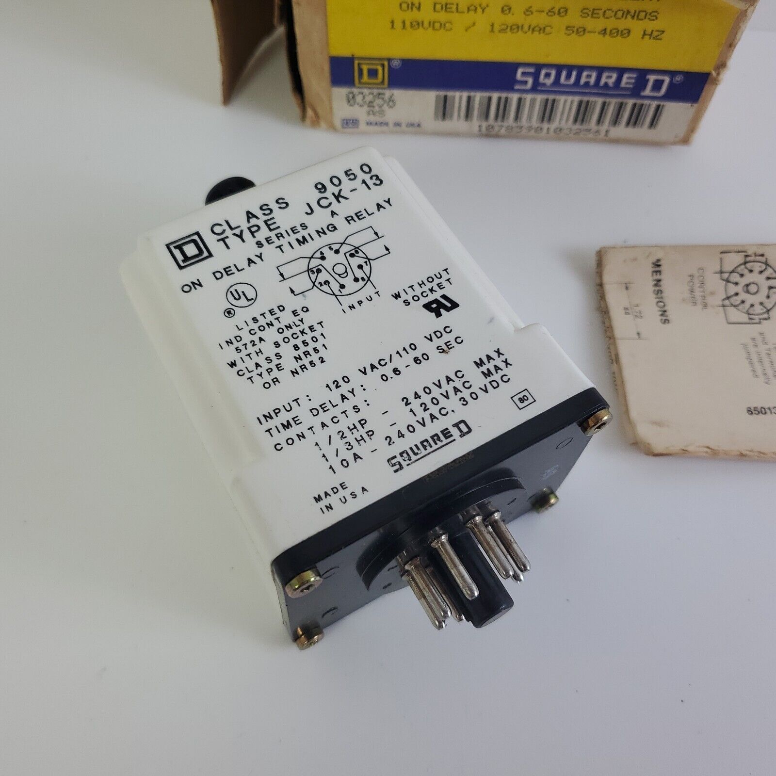 Square D 9050 JCK-13 Solid State Timing Relay 120 Volt 0.6-60 Sec On Delay
