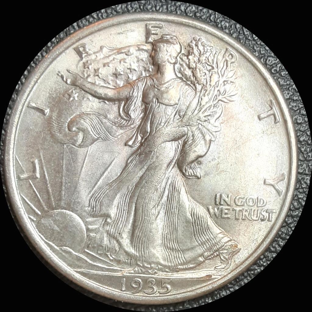 USA 1935 50 cents Walking Liberty half dollar old silver coin #4026 BU