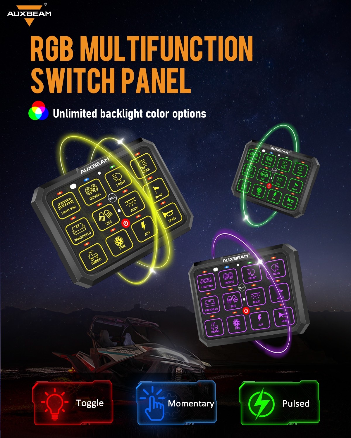 Auxbeam RGB 12 Gang Bluetooth Switch Panel Pod AC-1200 Wireless Remote Control