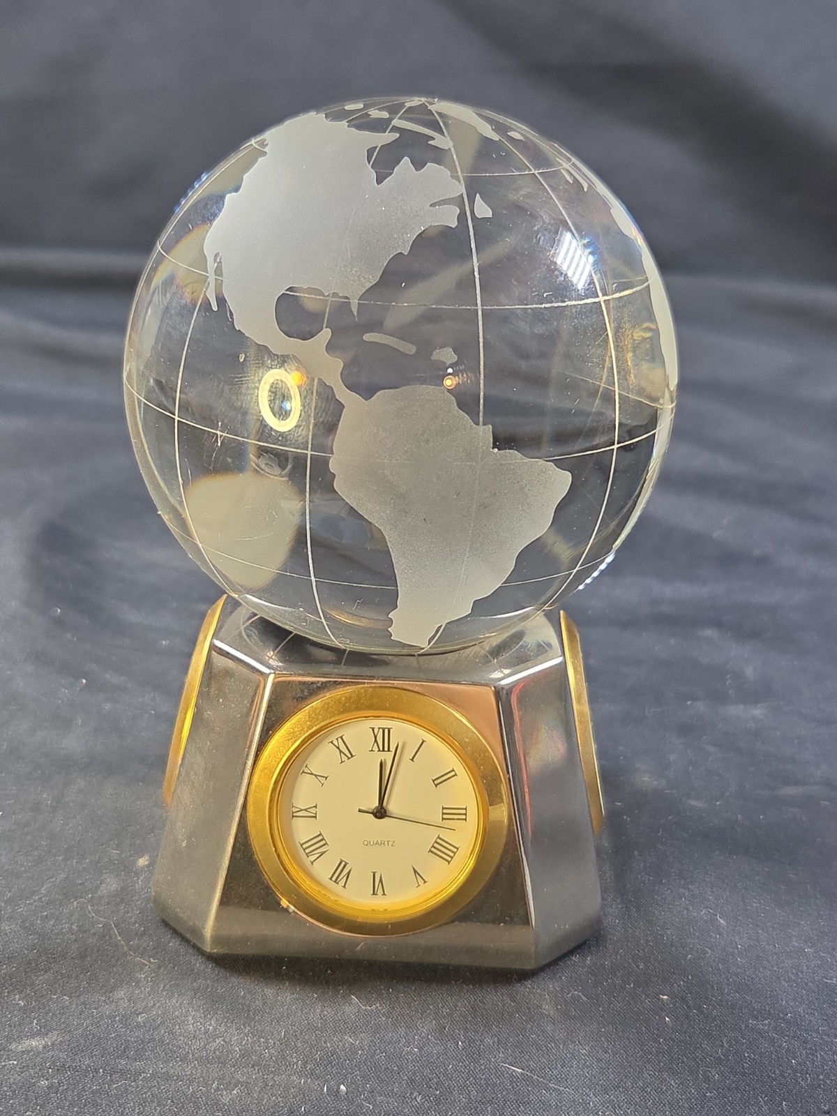Heavy Glass Paperweight Globe World Clear & Frosted Glass Earth 3" D Unique 4.5"