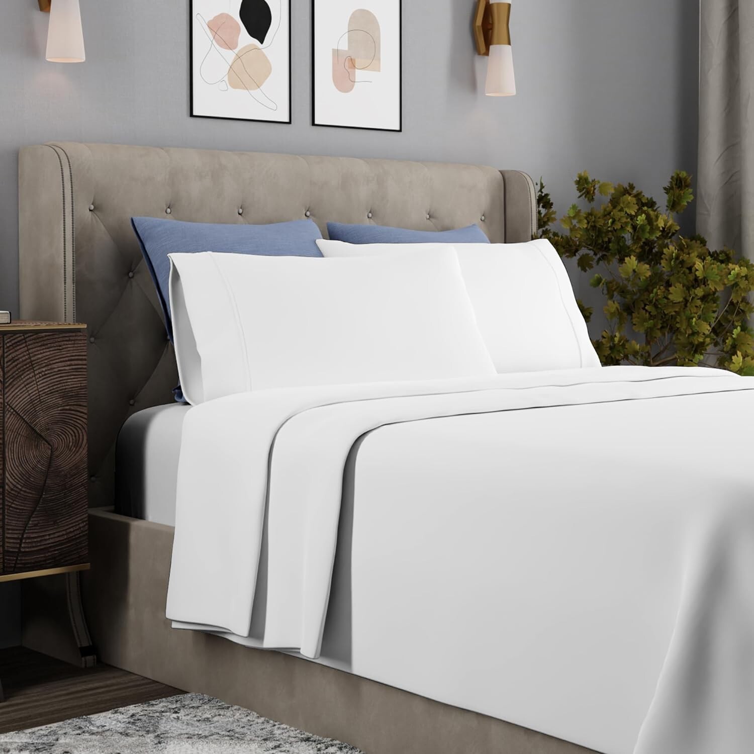 COLOR SENSE LUXURY SATEEN SHEET SET 1200 THREAD COUNT KING, WHITE *LIGHT MARKS