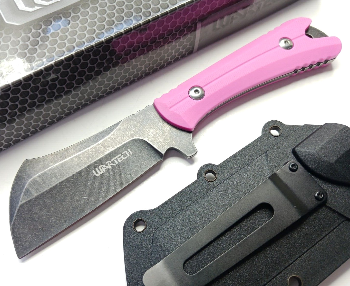 Pink Full Tang Fixed Blade Knife Concealed Carry Sheath Stonewashed Cleaver