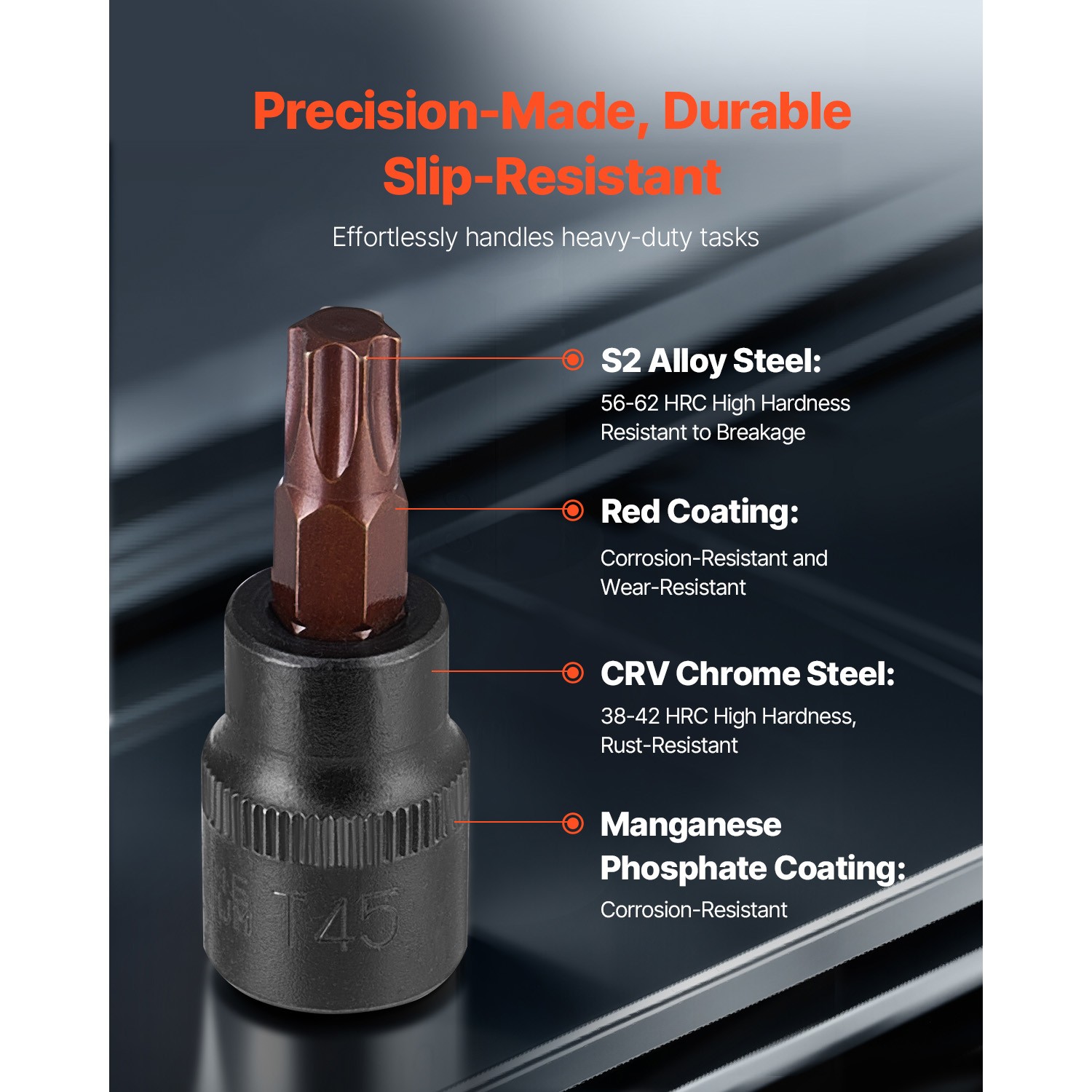 Bit Socket and External Torx Socket Set,31-Piece T8-T70 E4-E24,S2 Alloy Steel