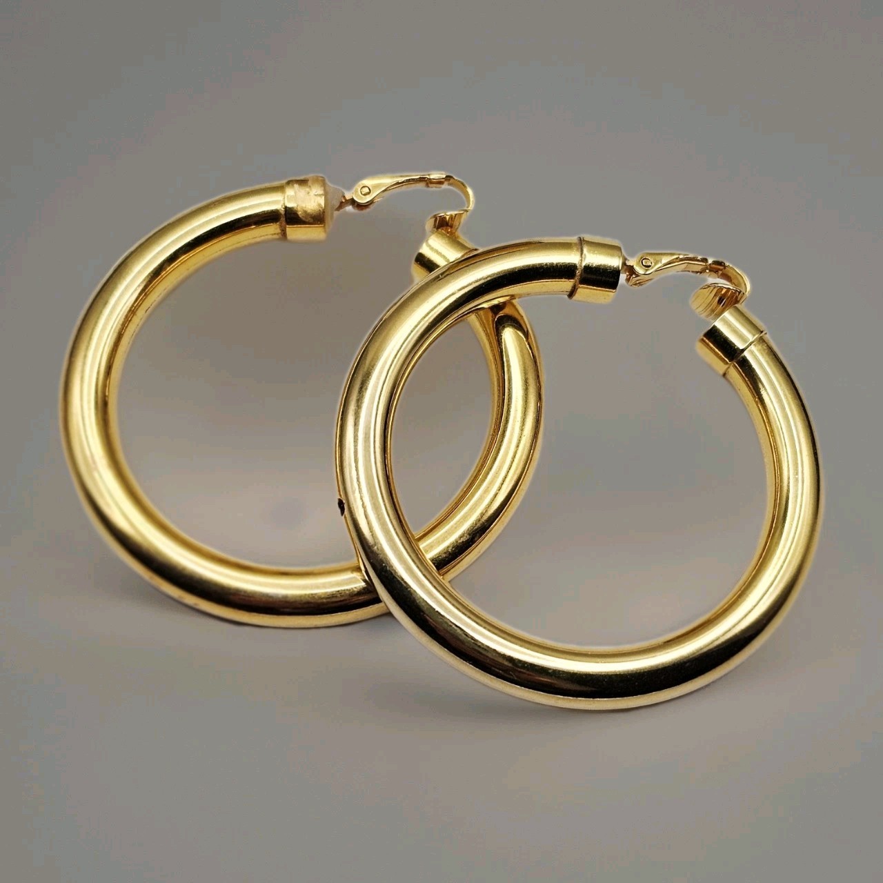 Vintage 2" Gold Tone Hoop Earrings Large Chunky Round Clip/Latch Back Statement