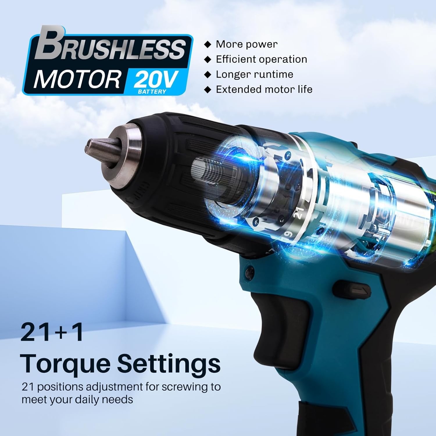 Jovant Cordless Drill, 3/8 Inch Keyless Chuck Power Driver Kit NO BATTERY