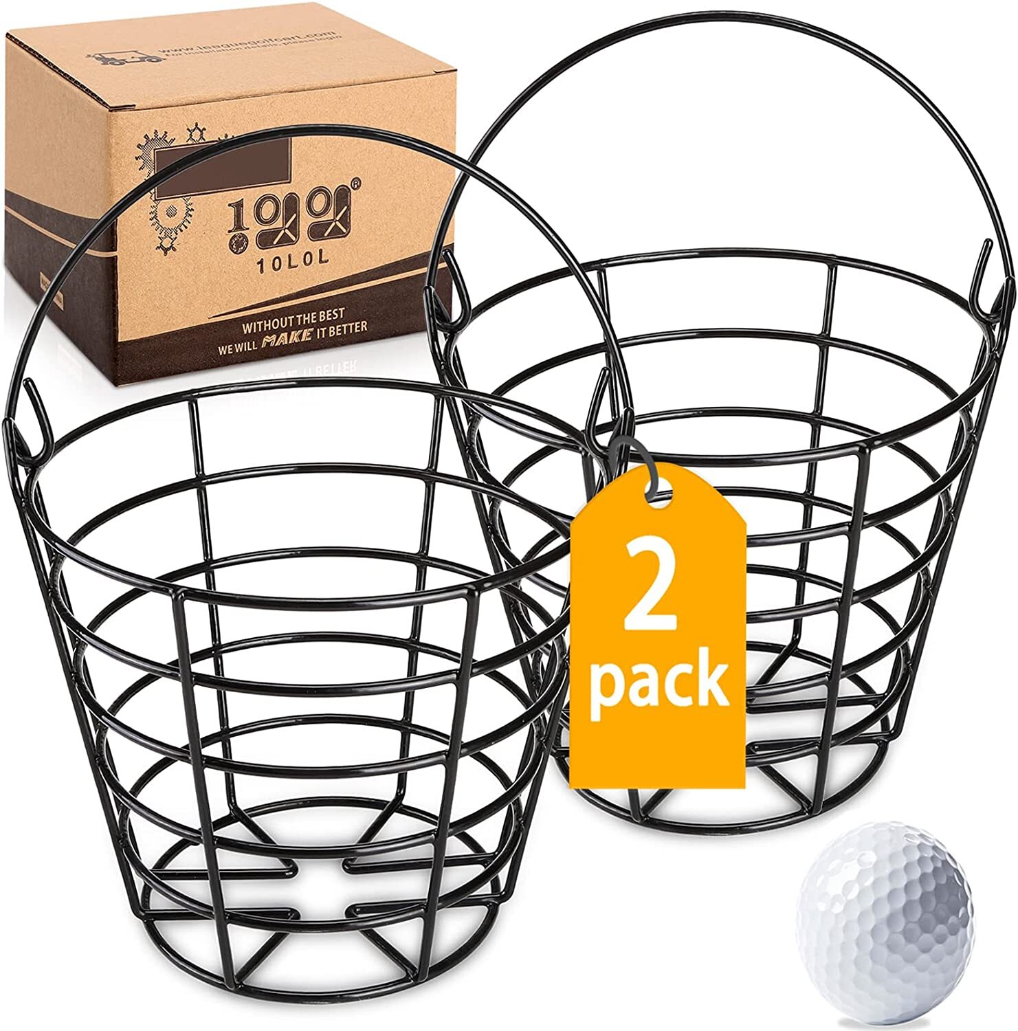10L0L Golf Ball Metal Basket with Handle, Golfball Container, Holds 50 Balls