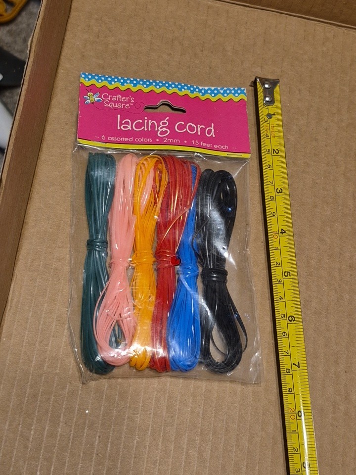 Crafter's Square Lacing Cord Assorted Colors 15ft each 6 PC 2mm