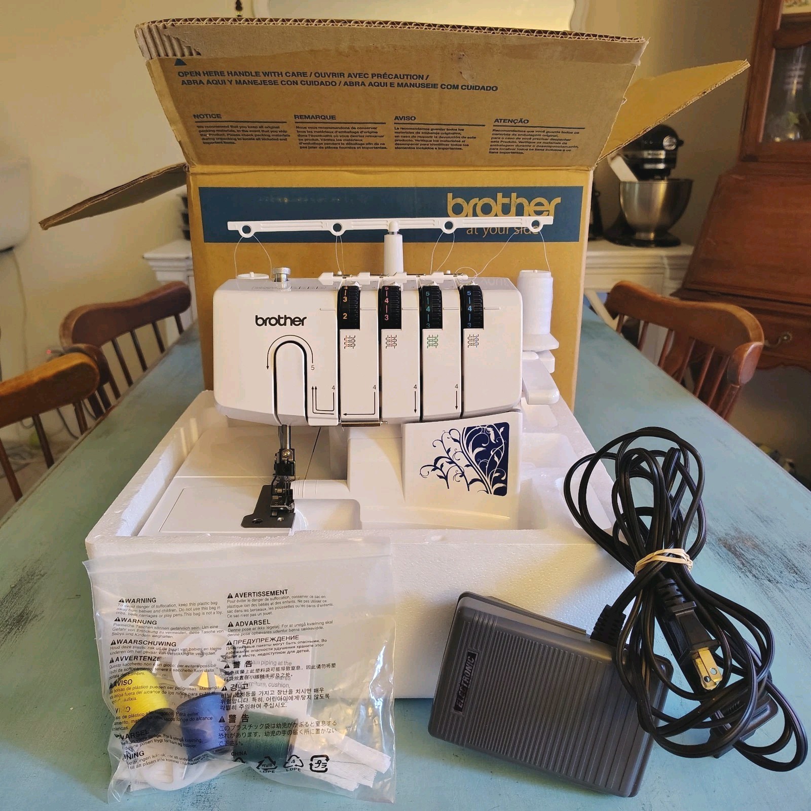 Brother Designio 3 or 4 Thread Serger DZ1234 Differential Feed Used Once in Box
