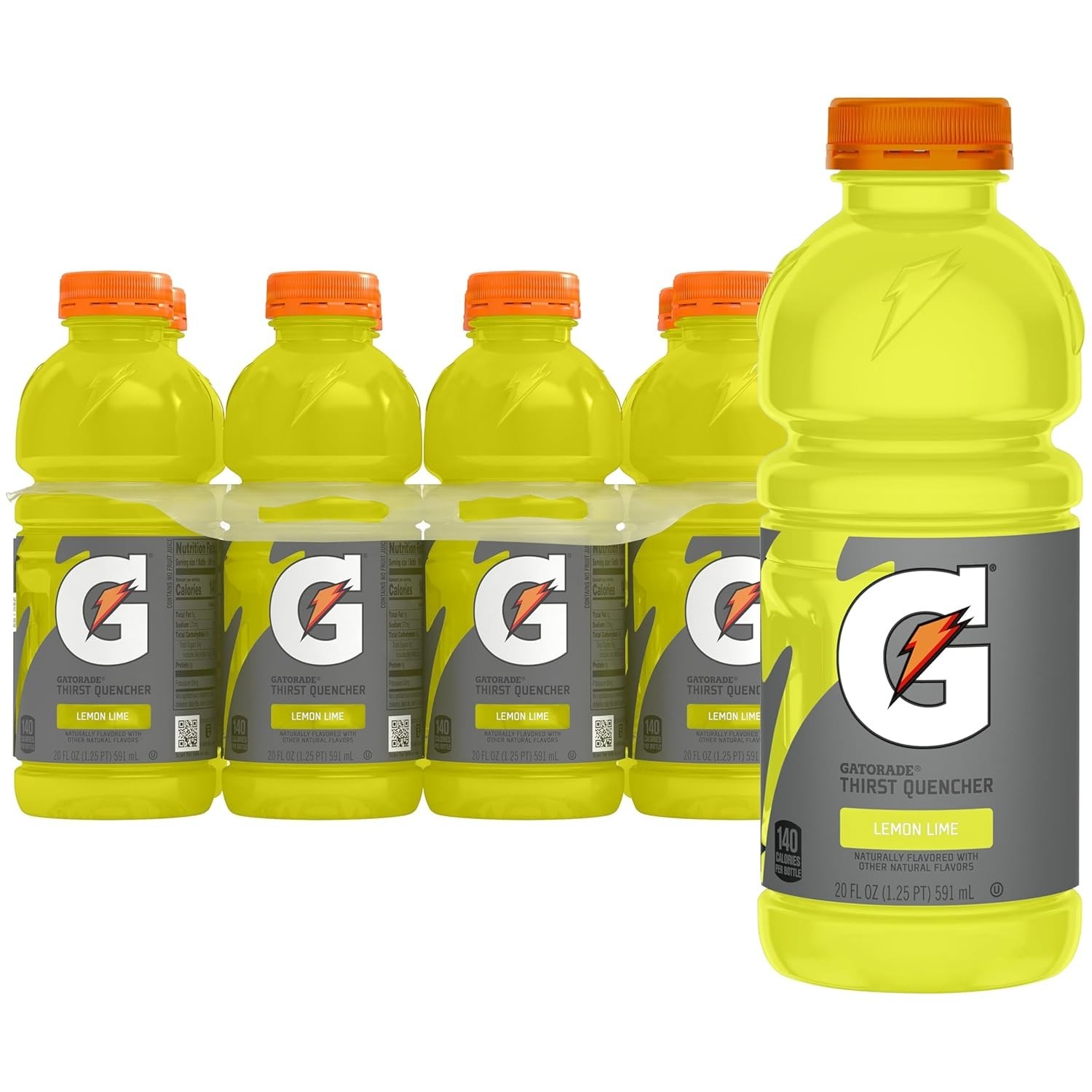 Gatorade Thirst Quencher Natural, Lemon Lime Sports Drink, 20 Fl Oz 8 Pack