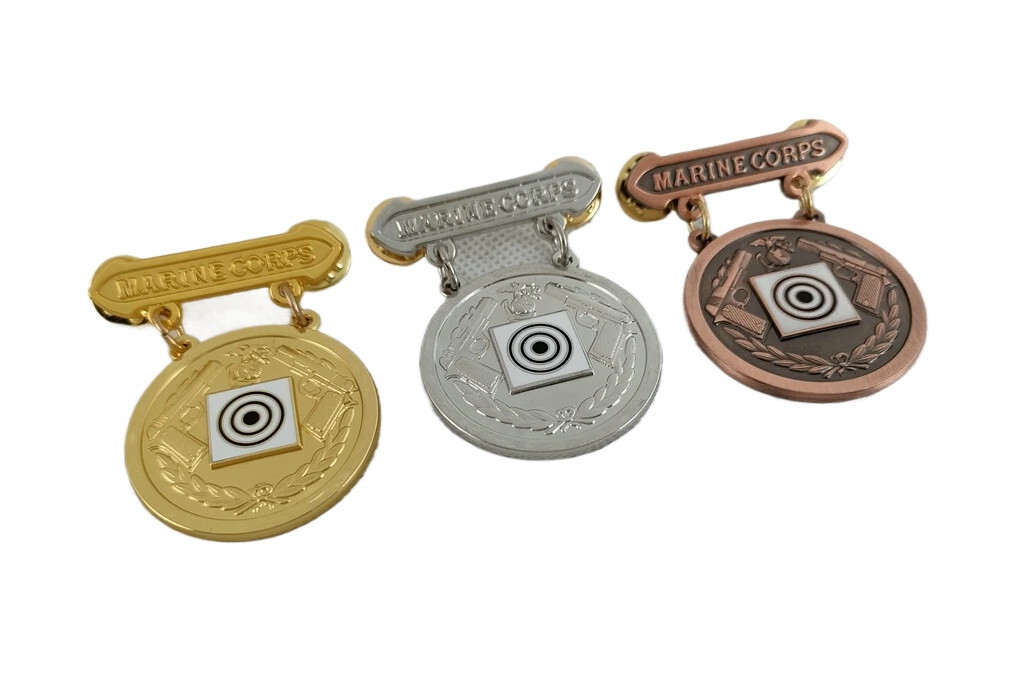 US MARINE CORPS DIVISION PISTOL MARKSMAN SHOT BADGE DRESS LAPEL PIN LOT OF 3