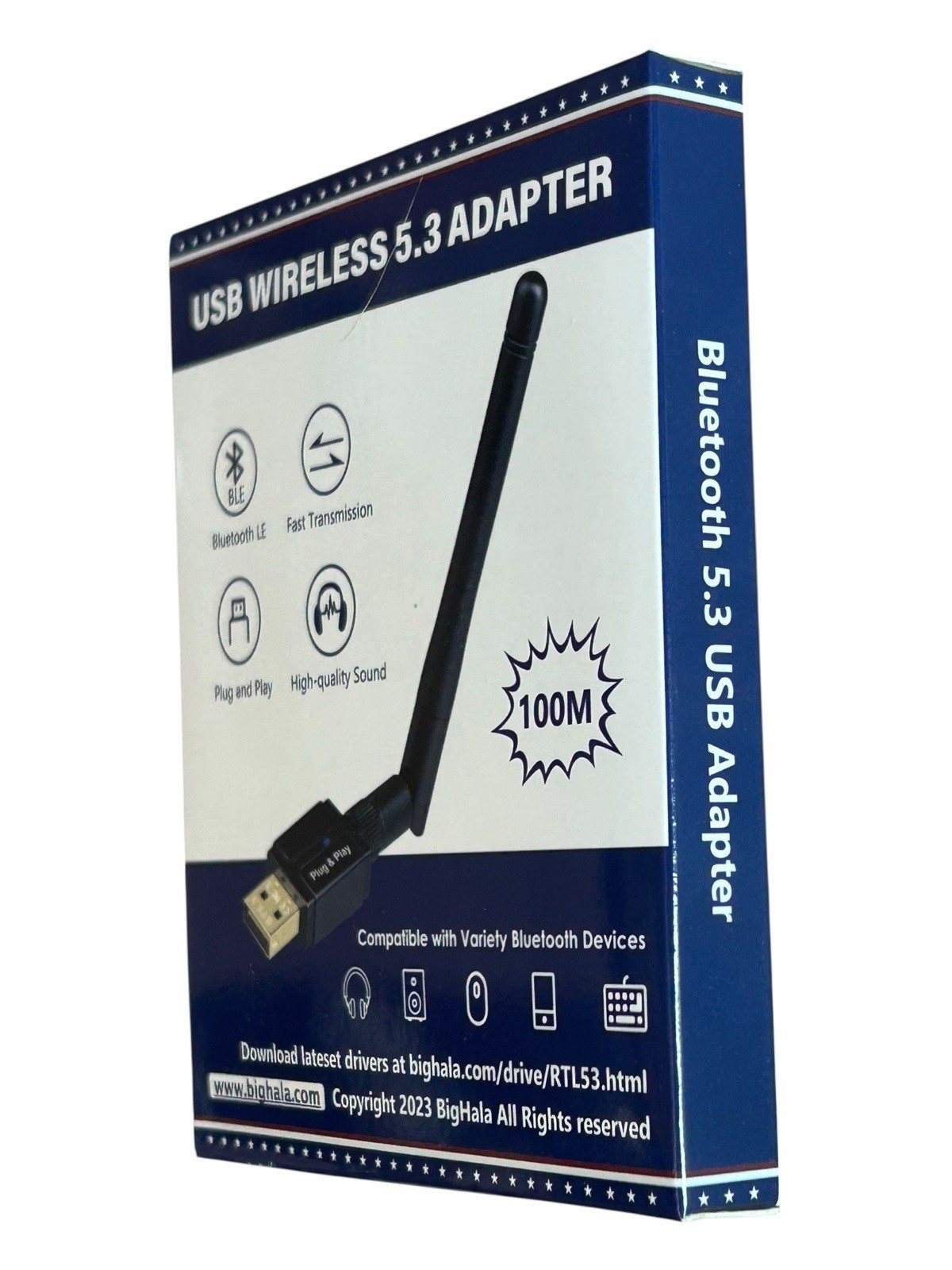 Wireless PC Adapter, USB 2.0 Bluetooth 5.3 Plug-N-Play, Makes Your PC Compatible