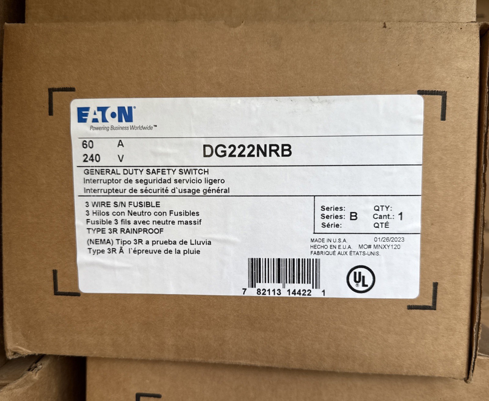 DG222NRB Eaton Cutler Hammer 60 Amp 240V 3W Fusible Safety Switch Brand New
