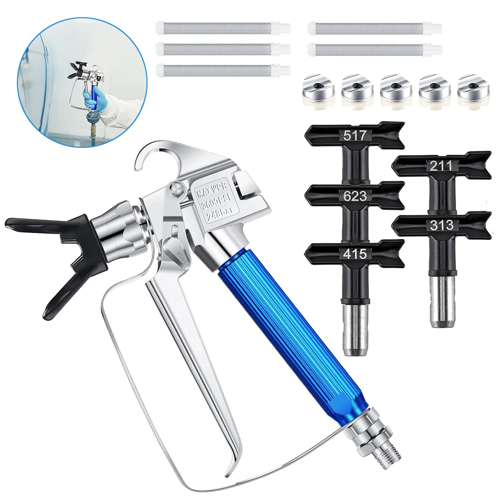 12 Pcs Airless Paint Sprayer Gun with Nozzle Guard Spray Tips and Airless Paint
