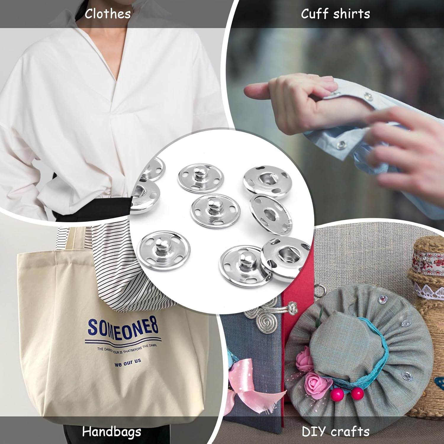6 Sets Sew on Snap Buttons, Rustproof Metal Snap Buttons Fasteners Press Stud...