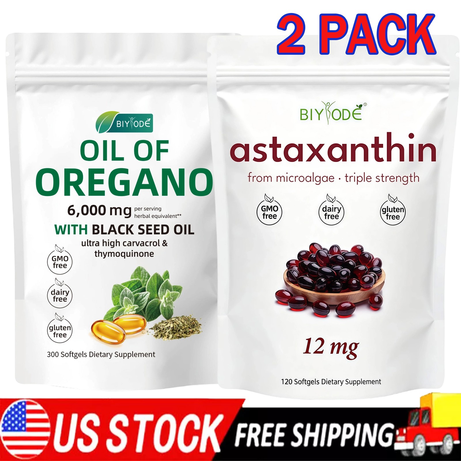 1/2 Pack Oil of Oregano 300 Softgels with Black Seed Oil 6000mg+Astaxanthin 12mg