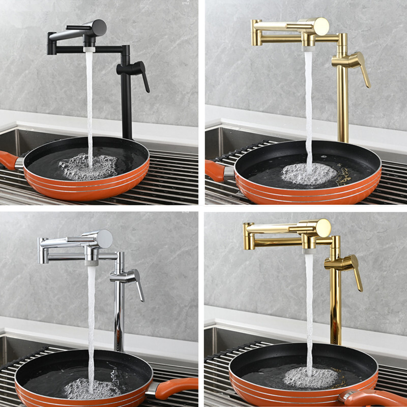 Dual Handles 2-Function Kitchen Sink Faucet Brass Folding Pot Filler Faucet Tap