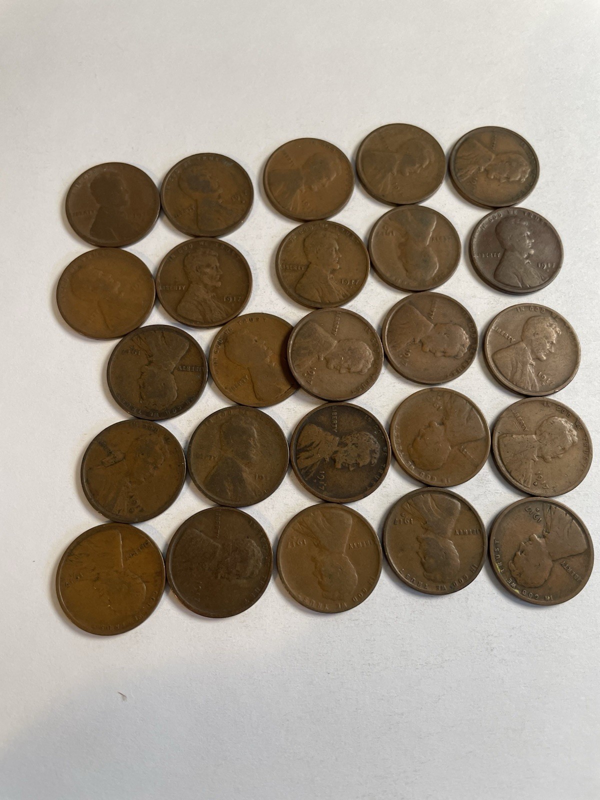Roll 1917 D Lincoln Wheat Cents Penny in AG/G/VG Condition 50 Coins