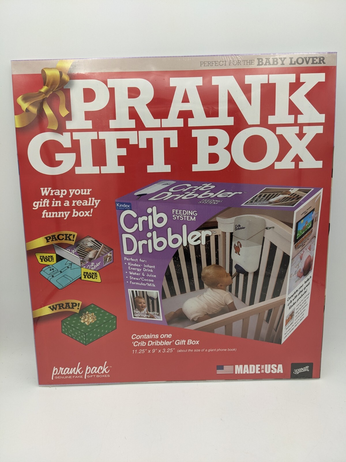 Prank Baby Shower Gift Box Fake "Crib Dribbler" Funny Surprise Joke Gag Box