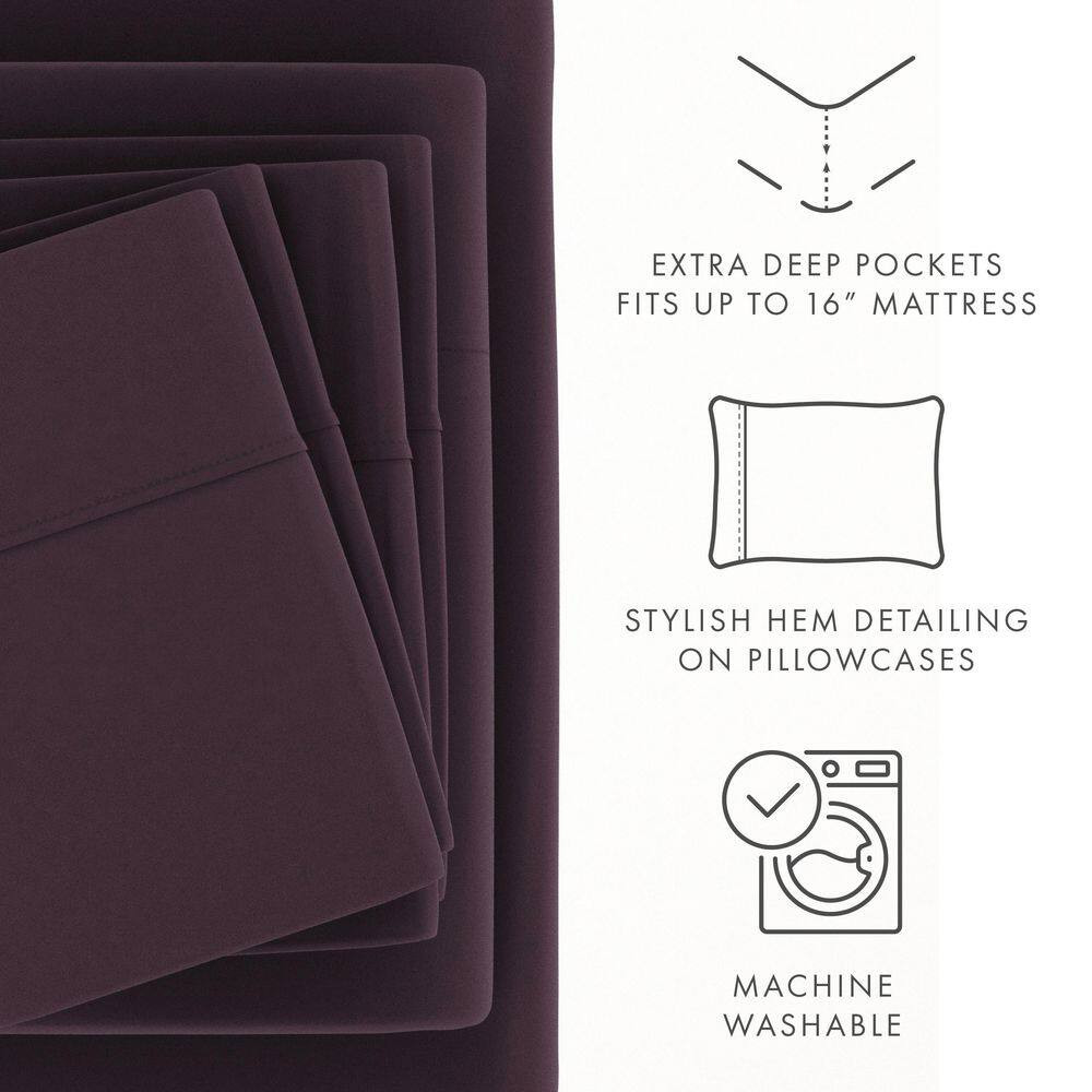 6-Piece Purple Solid Microfiber California King Sheet Set