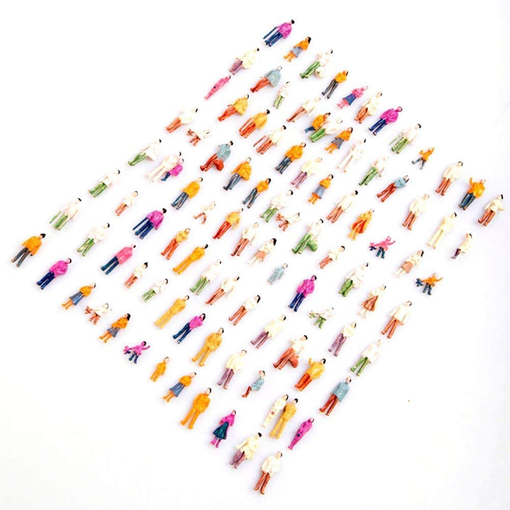 100PCS 1:100 HO Scale Tiny People Set - Mixed Painted Plastic Figures
