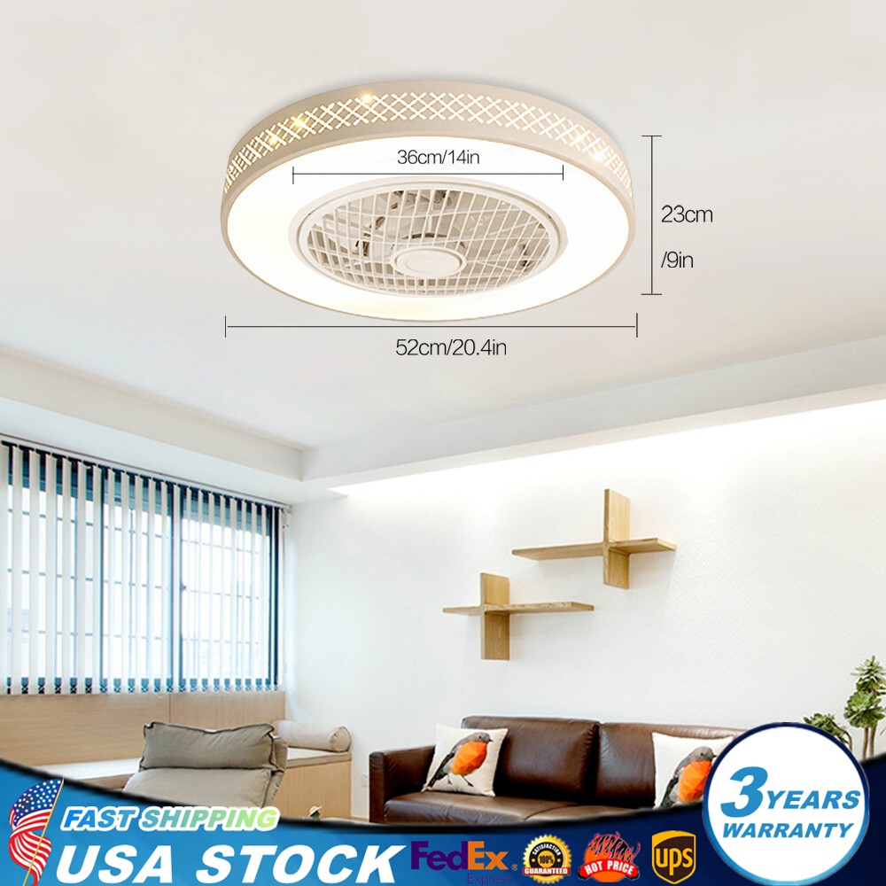 20" Modern Fan Lights Flush Mount LED Ceiling Light kit With Remote Control