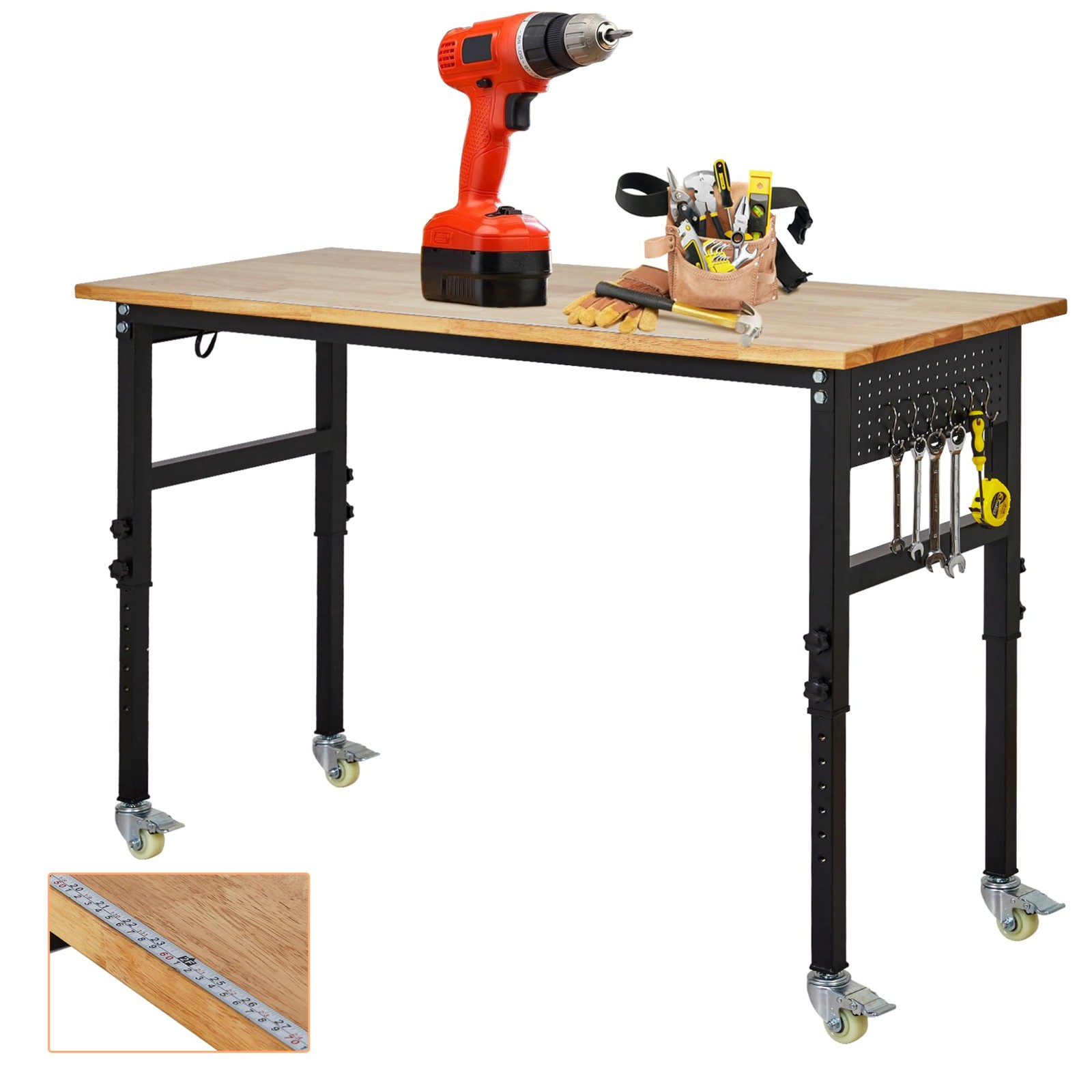 48" Adjustable Workbench with Pegboards 2000lb Heavy Duty Mobile Hardwood Garage