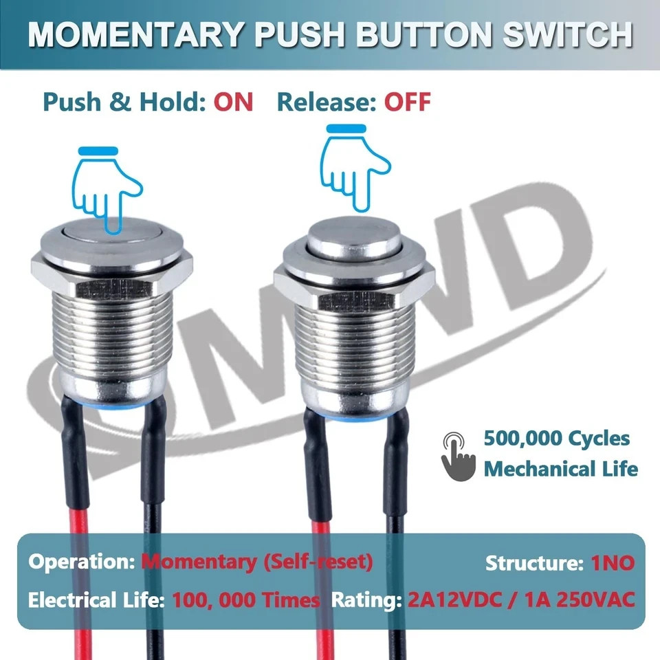 5-Pcs 12 mm Momentary Push Button Switch Waterproof Push Button Switch Round