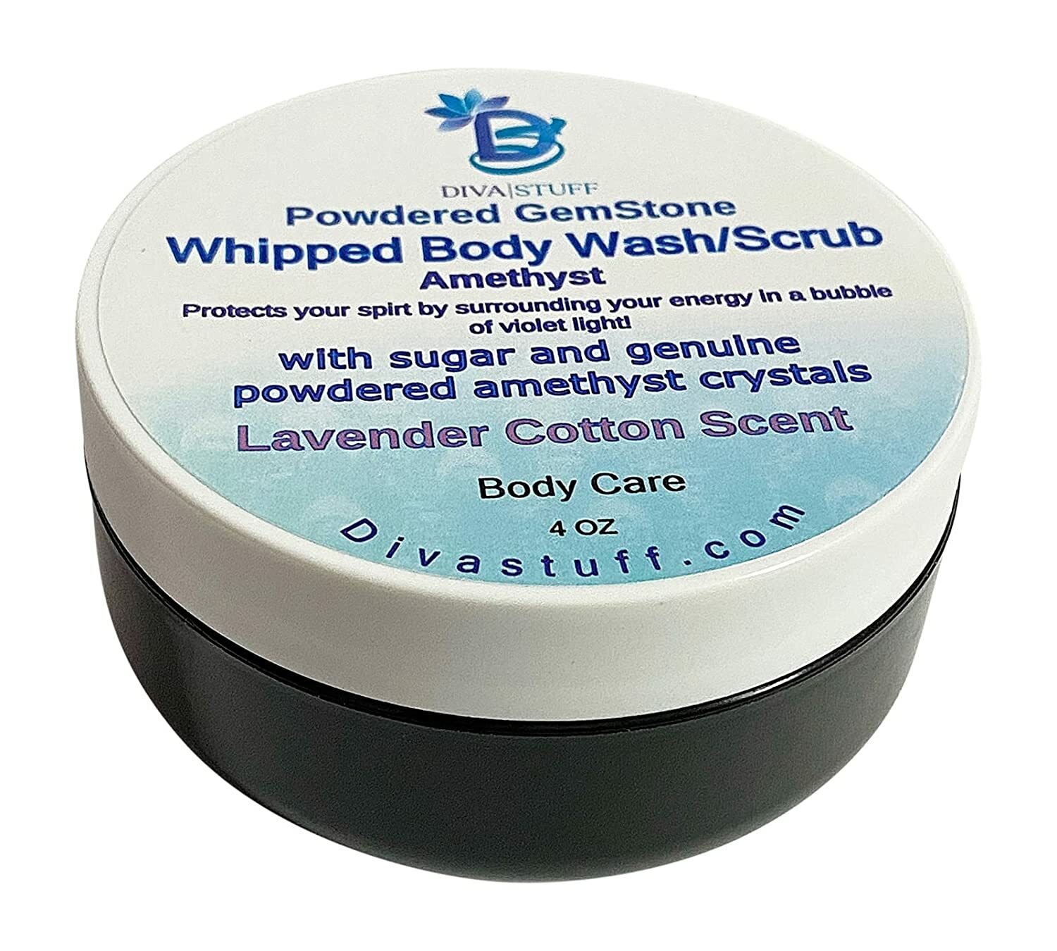 Whipped Wash/Scrub With Powdered Amethyst Gemstones , Lavender Cotton Scent