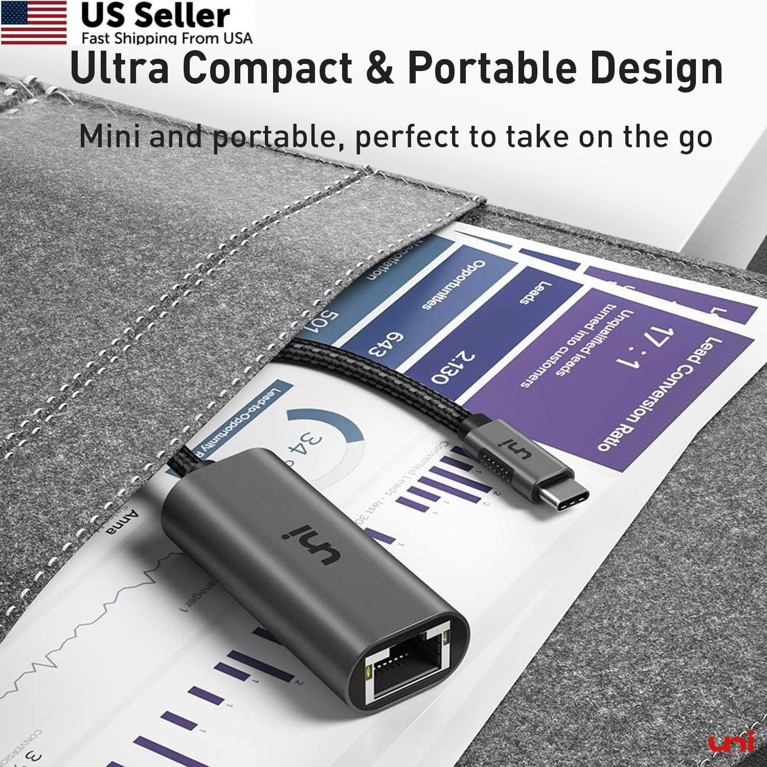 uni USB C to Ethernet Adapter, Driver Free RJ45 C [Thunderbolt Grey