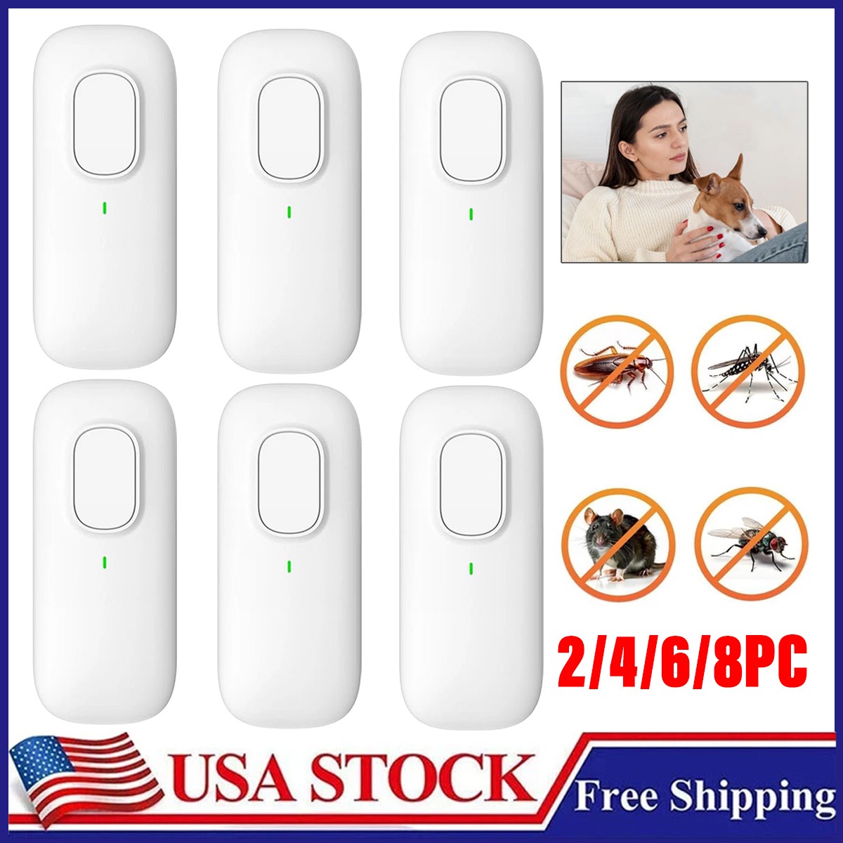 2/4/6/8X Pest Defence Ultrasonic Pest Repeller, Ultrasonic Pest Repeller Plug US
