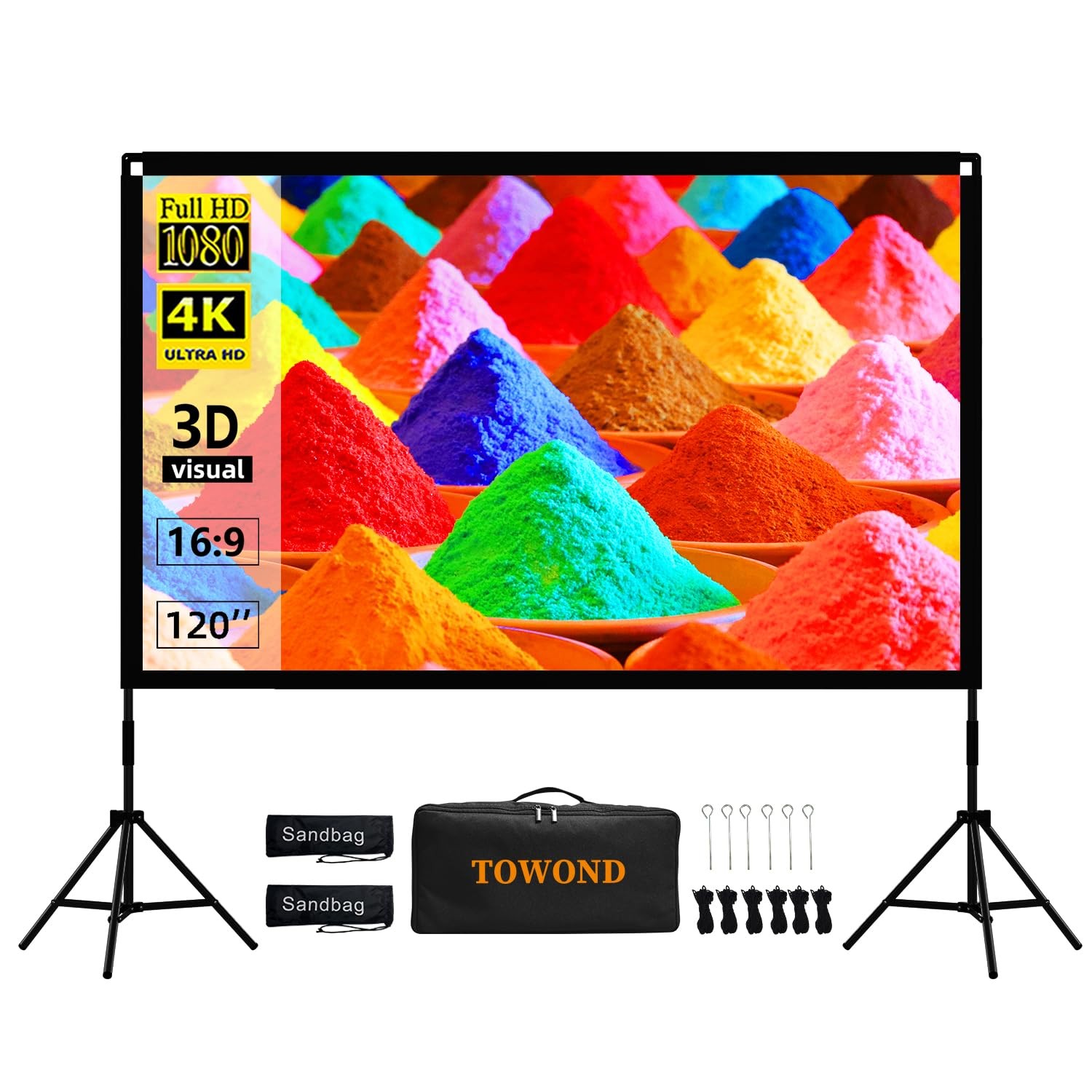 100 Inch Outdoor Projector Screen with Stand, Reinforced Edge