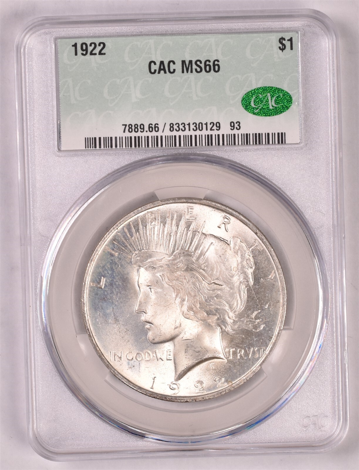 1922 Peace Silver Dollar - CAC MS66