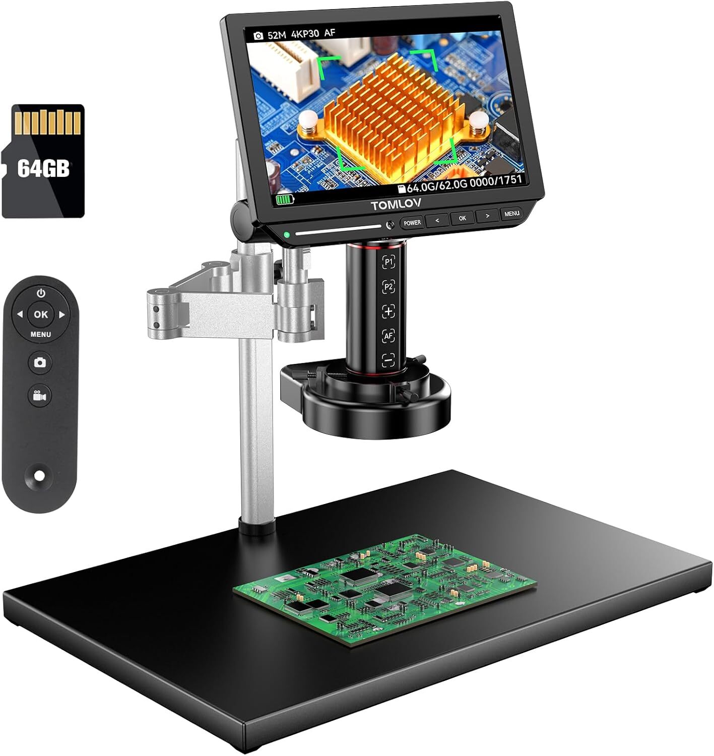 TOMLOV 4K Autofocus Microscope 10.1" HDMI Digital Microscope 2000X Spin Flex Arm