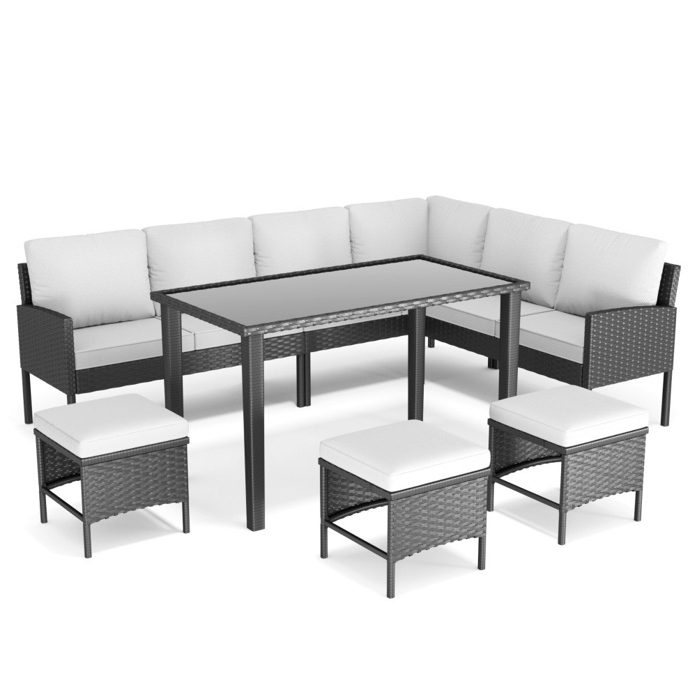 7-Pc Patio Furniture Set w/ Cushions, Contemporary Waterproof Gray