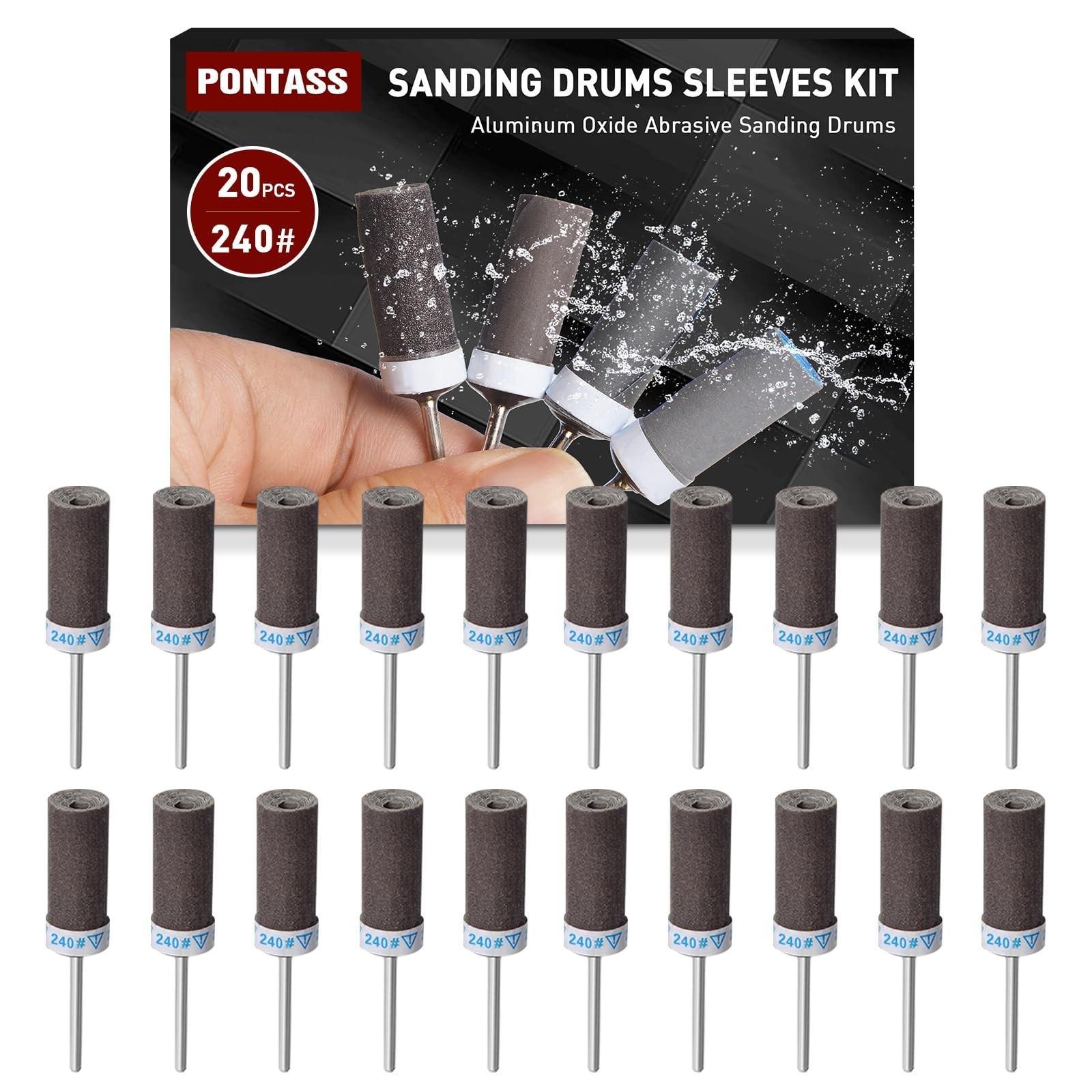 20Pcs 240 Grit Sanding Drums Sandpaper Sticks Set with 1/8"(3mm) Shank for Dr...