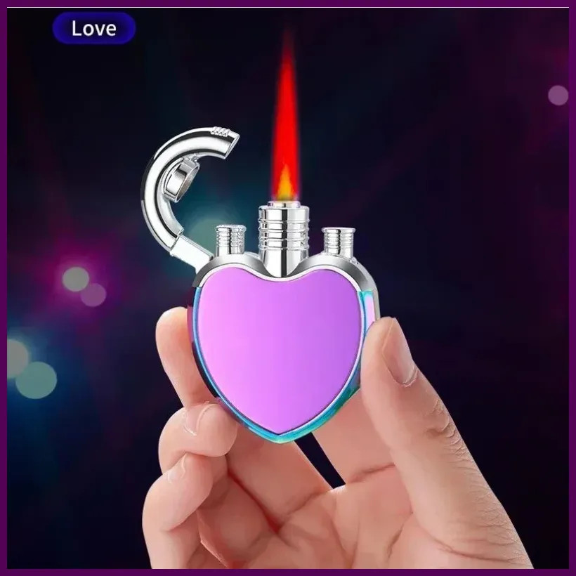 Fashion Metal Love Butane Gas Lighter Portable Creative Cool Red Flame Ladies