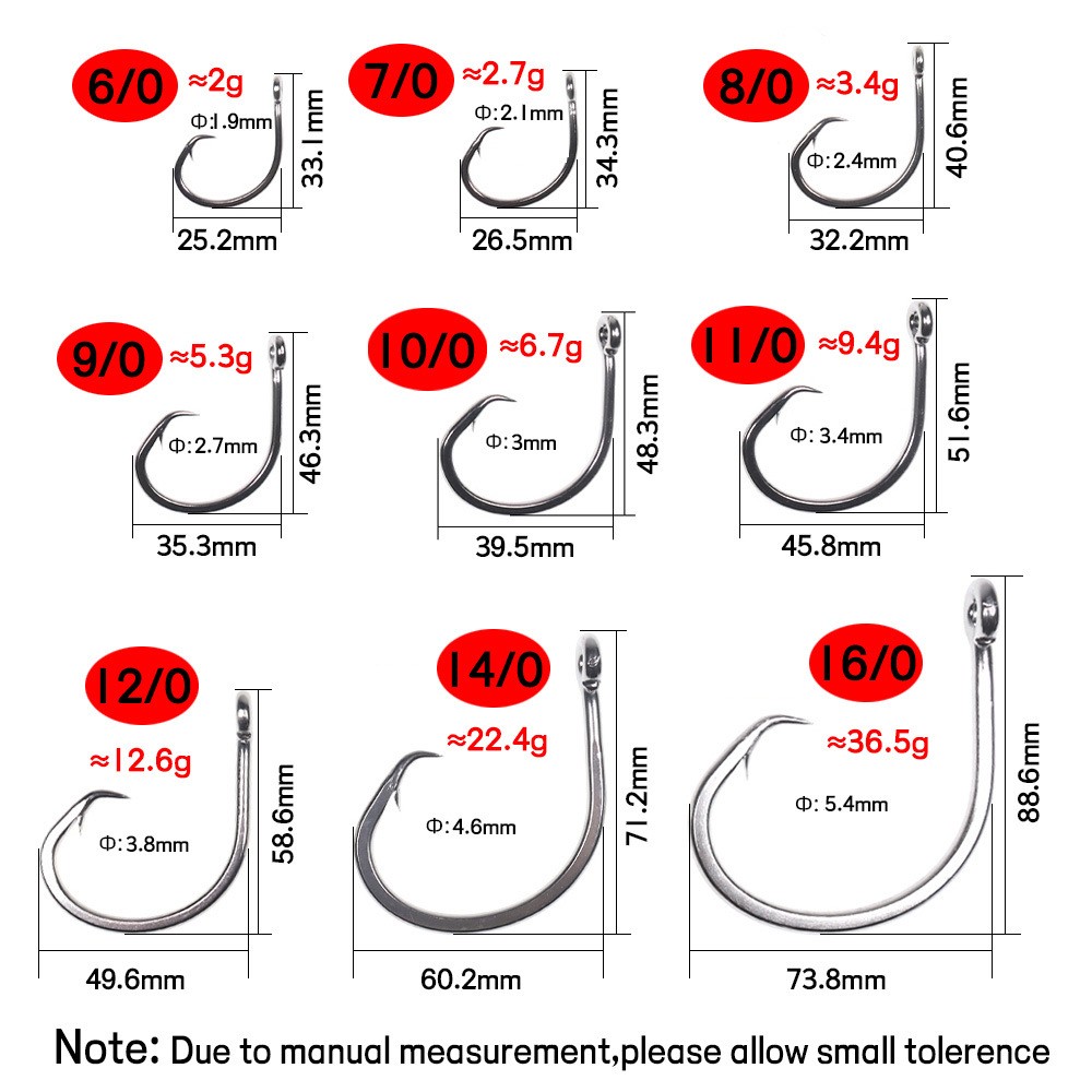 30Pcs 39960 Tuna Circle Fishing Hook Stainless Steel Saltwate Shark Hook 6/0-9/0