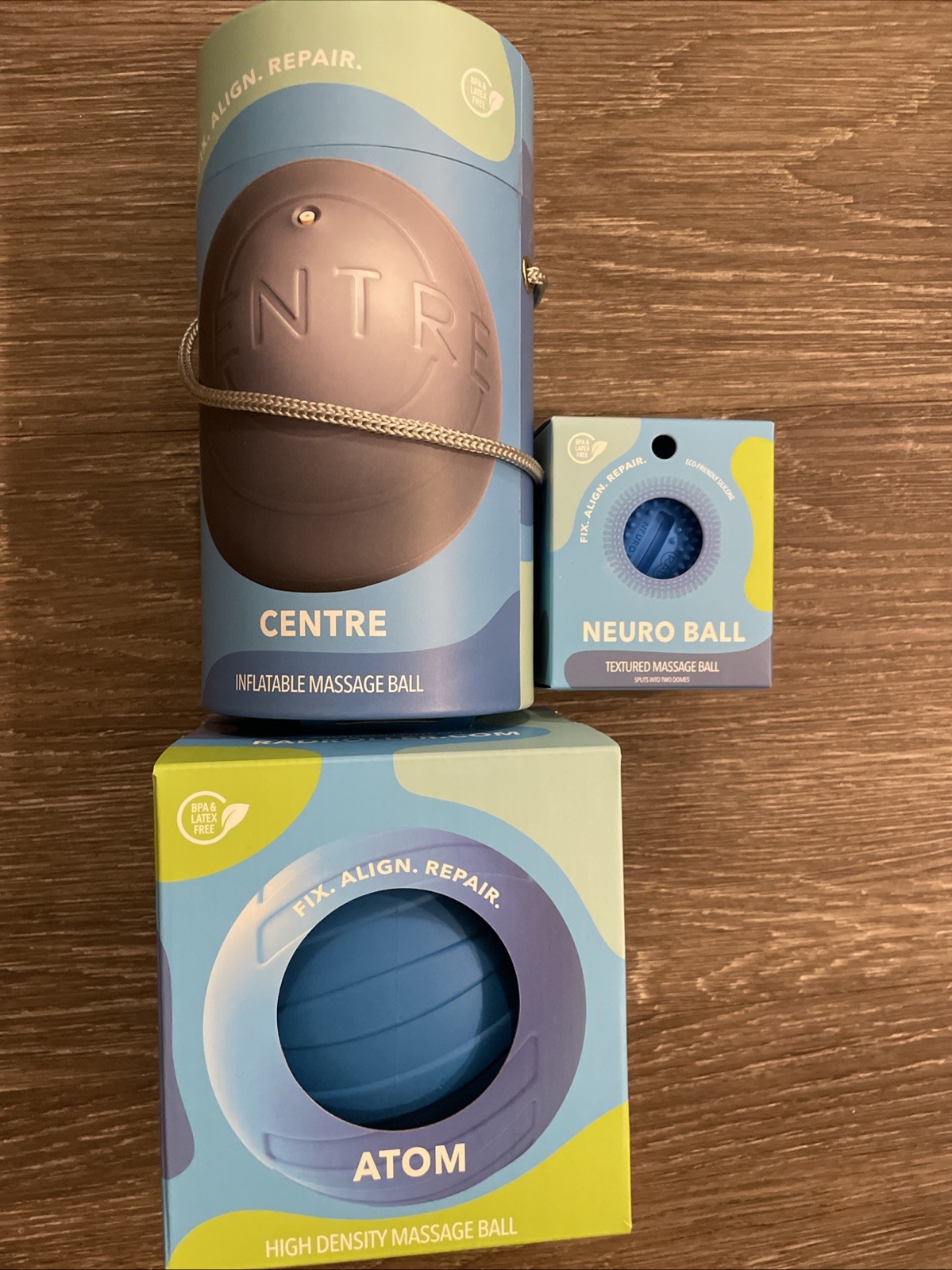 RAD Rounds Muscle Recovery Foam Roller Massage Set Atom, Centre & Neuro Ball NIB