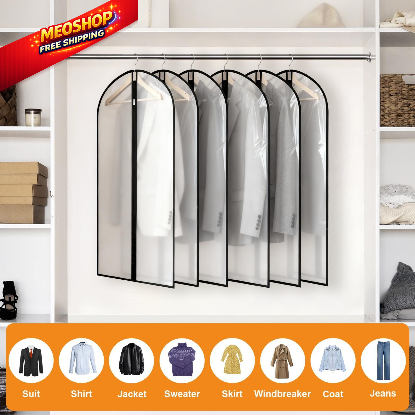 12 Pack Garment Bags 60 * 100cm, 40in PEVA Translucent 12Pcs: Clear