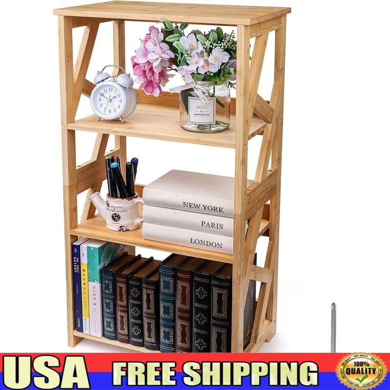 Multipurpose Bamboo Bookcase Shelf 3 Tier Storage End Table Night Stand Display