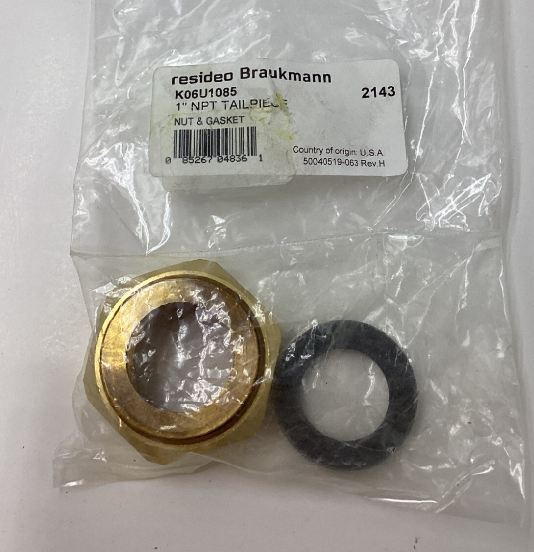 RESIDEO BRAUKMANN K06U1085 1" Union Threaded Tail Piece Nut Gasket for D05
