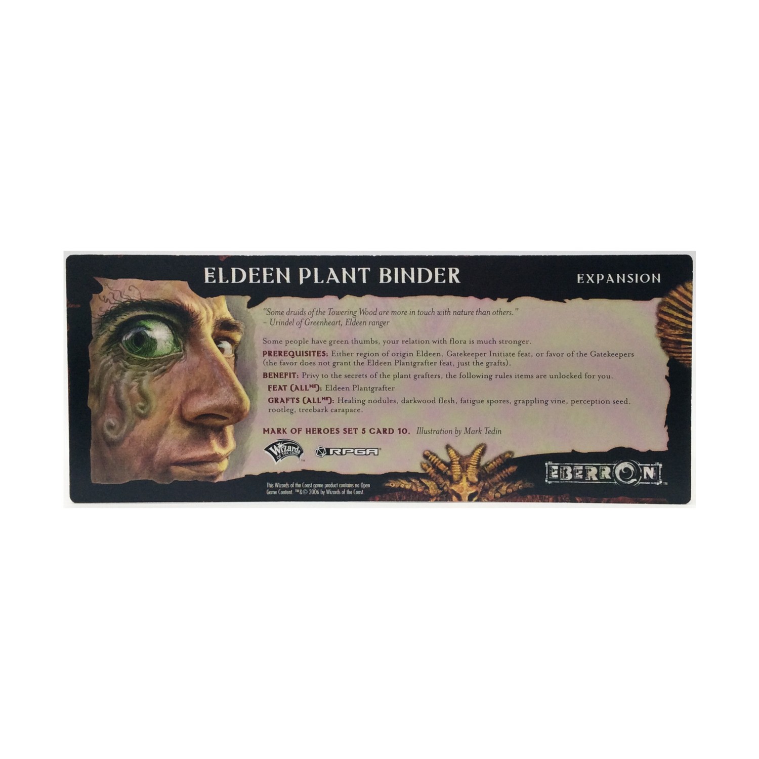 WotC Eberron d20  Mark of Heroes RPGA Set 5 - Card 10 of 10, Eldeen Pla Bag VG+