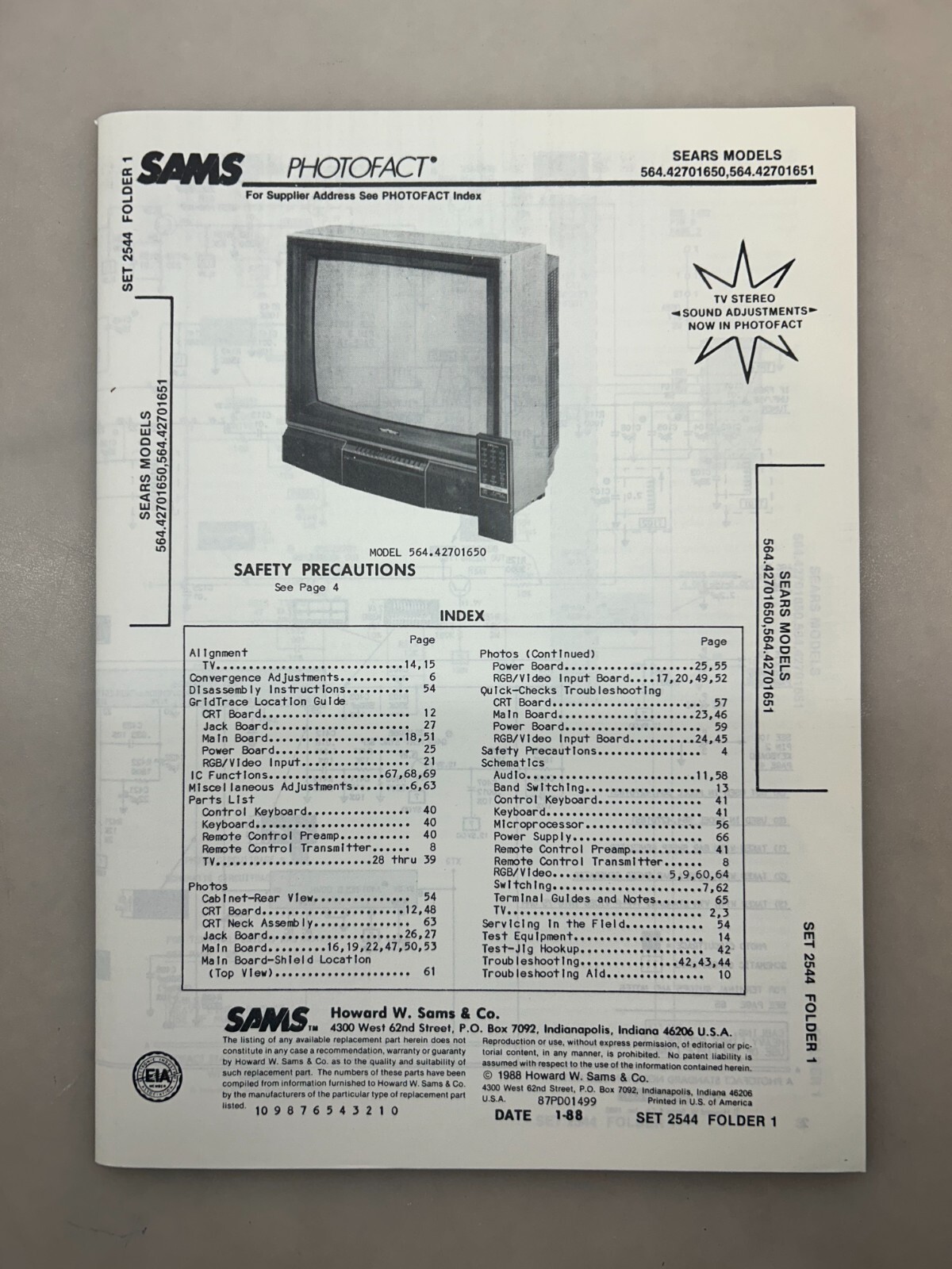Sears 564.42701650 42701651 Service Manual Sams Photofact Free Shipping