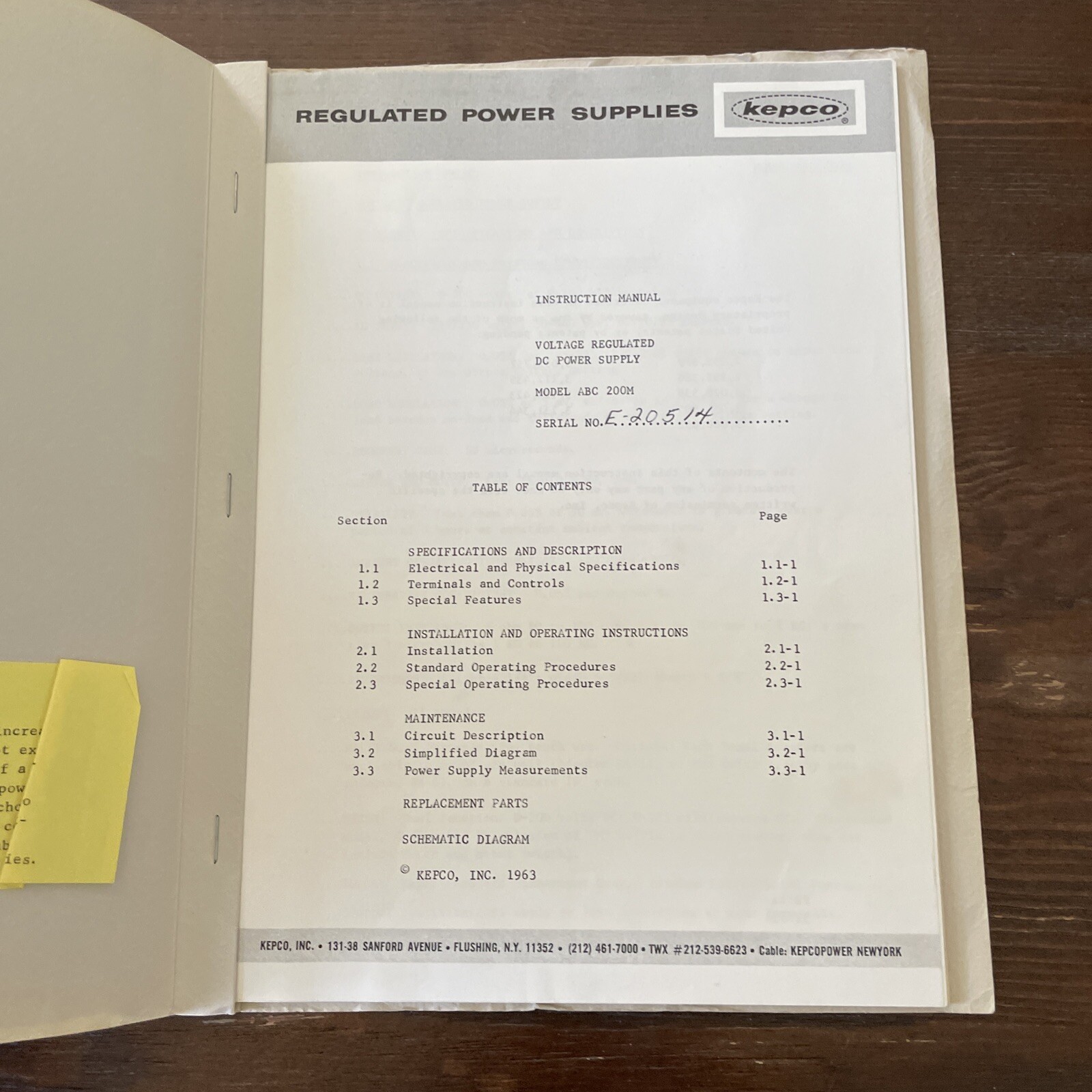 Kepco ABC 200M Voltage Regulated DC Power Supply Instruction Manual 1963
