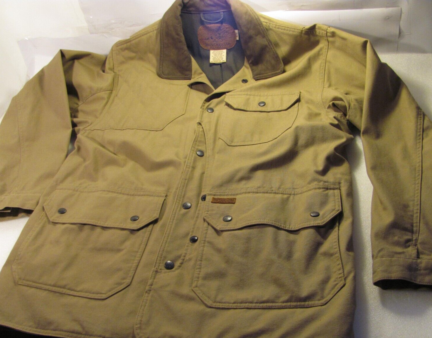 Winchester Duck Hunting Jacket Unisex M Khaki Brown Shell Pockets Snap Vtg 2005
