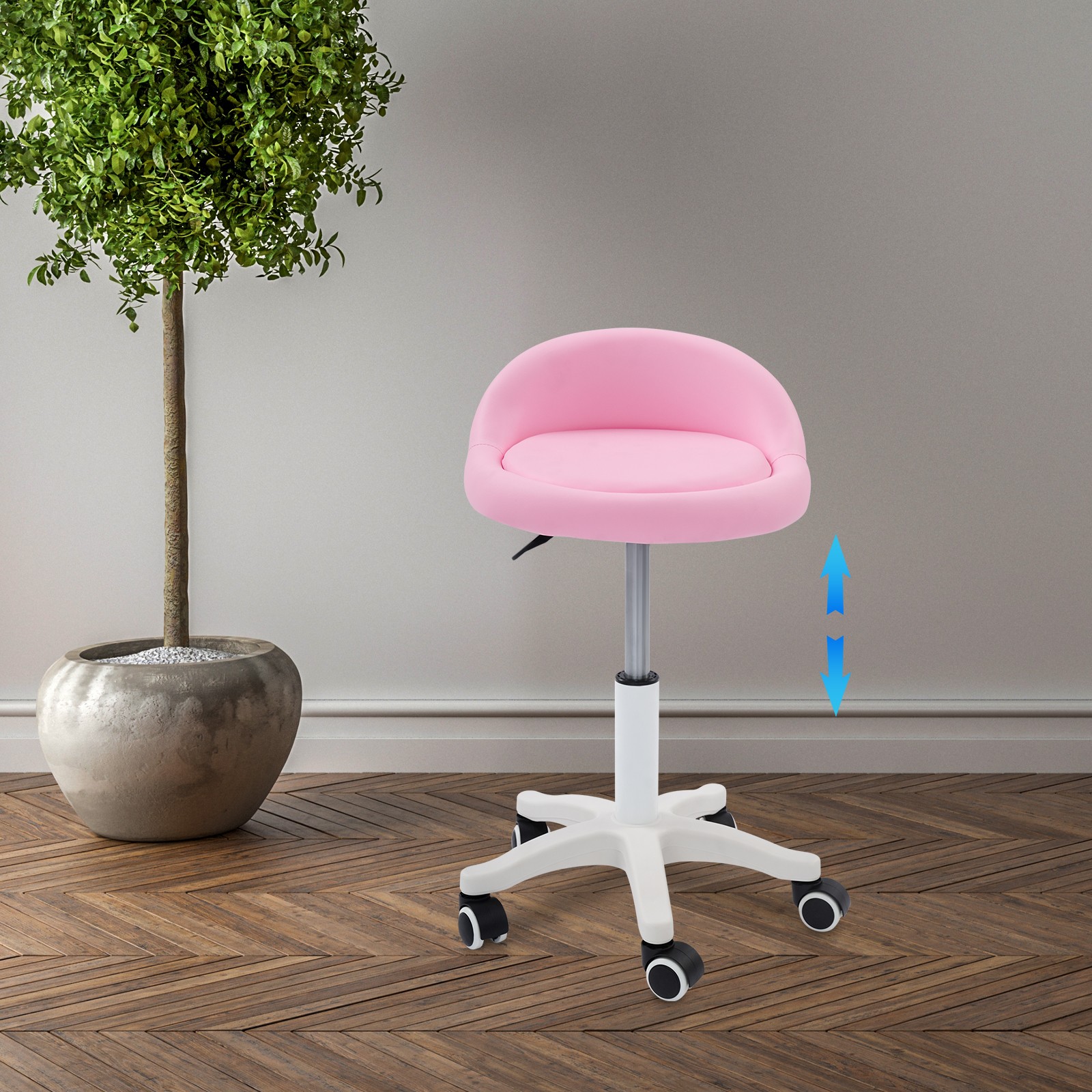 Salon Stool Pink Adjustable Height 14.57-19.69 Inch PU Leather Beauty Spa Chair